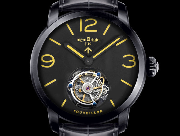 Memorigin Watch Tourbillon Military Series Black Leather Strap